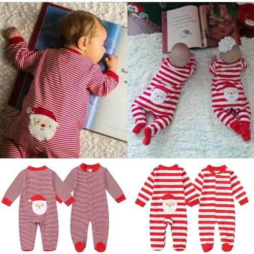 0-24Months Cute butt print Newborn Infant Baby Boy Girl Christmas Santa Striped Print Fleece Footed Romper baby born clothes M5