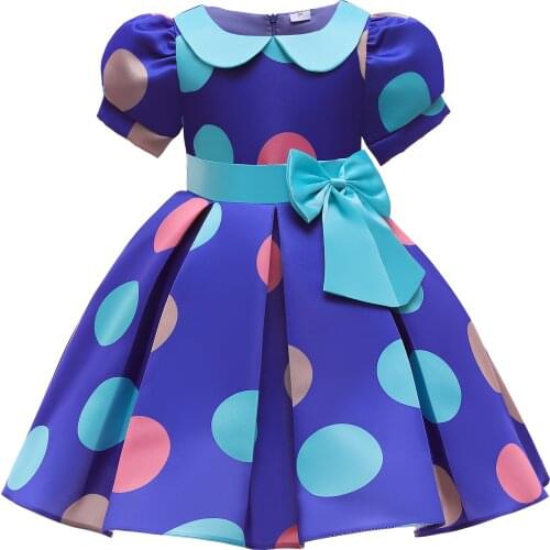 Dot Girls Dress Blue Kids Princess Dresses for Birthday 2021 Summer Children Clothes New Bow Girls Dresses for Wedding Party New