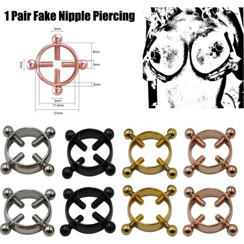 2PC Round Non Piercing Nipple Ring Stainless Steel Shield Fake Nipple Piercing Jewelry Screw Nipple Clamps Adult Game for Women
