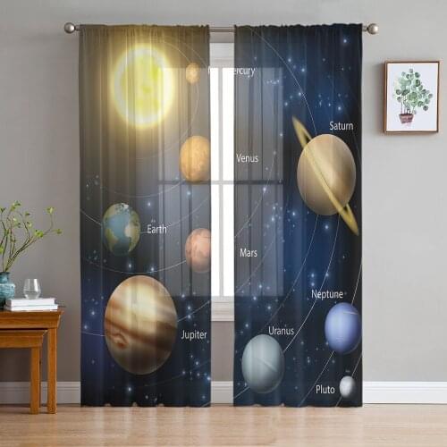 Milky Way Universe Sky Sheer Curtains for Living Room Bedroom Kitchen Tulle for Windows Voile Yarn Curtains for Bedroom
