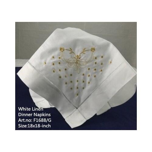 Set of 12 Fshion Handkerchiefs White linen Hemstitched Table Napkin 18"x18"-inch Ladder Embroidered Flower Dinner Napkins