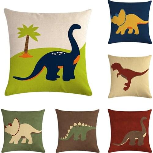Dinosaur Cotton Linen 45x45cm Pillowcase Animal Cushion Cover Childrens birthday gift for Sofa Home Decora Throw Pillow Cover