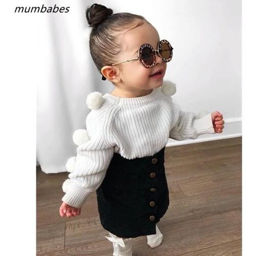 2021 Autumn Girls Clothing Sets Baby Pullovers Cotton Kintted Sweater Sets Infant Tops+ Jerans Skirt Ball Cute Clothing