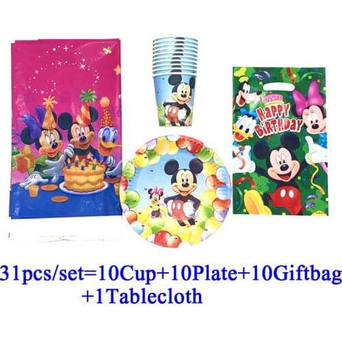 Mickey Mouse Birthday Gifts Bags Disposable Cups Plates Mickey Party Tablecloth Baby Shower Anniversaire Party Supplies Decorate