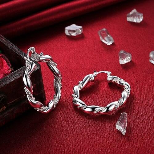 Hot Vintage Popular woman 925 Sterling Silver Earrings fashion party wedding Jewelry hoop earrings elegant Holiday gift