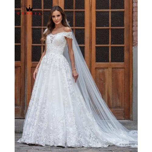 Luxurious A-line Short Sleeve Tulle Lace Beaded Crystal Wedding Dresses 2021 New Design Bride Dresses Custom Size BC25