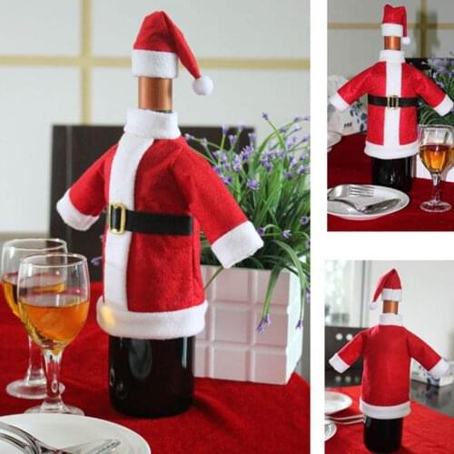 Christmas Wine Bottle Set Santa Claus Hat Decor Bottle Cover Cap Clothes Kitchen Decoration for New Year Xmas Dinner Party Gift