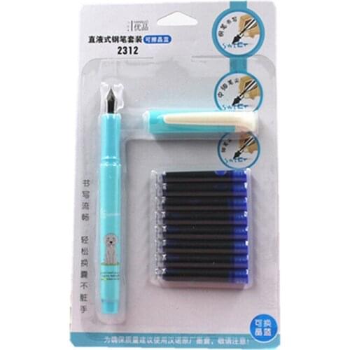 Straight Liquid Type Pen Set with 8 Ink Bags Test Pen Learn to Practice Writing Pen Combination School Office Students