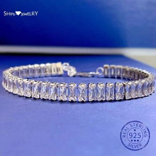 Shipei Luxury 925 Sterling Silver Created Moissanite Gemstone Wedding Anniversary Fine Jewelry Unisex Charm Bracelets Bangle
