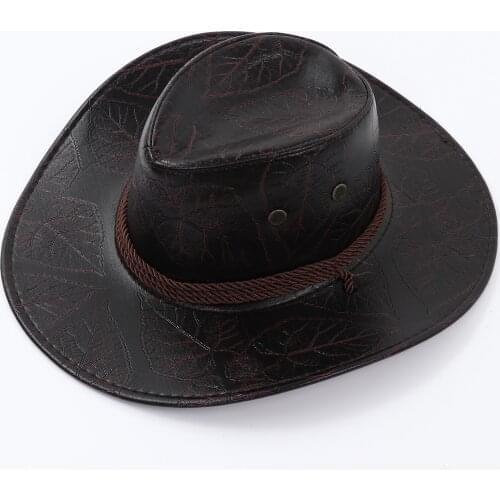 2021 New Cowboy Hat PU Leather Western Cowboy Rider Hat Mongolia Grassland Cowboy Hat Sunscreen Outdoor Hat Cowgirl Unisex Hat