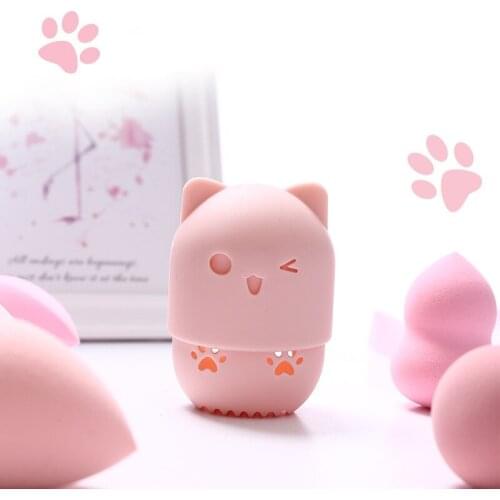 Silicone Cat Cute Shaped Makeup Sponge Holder Candy Color Beauty Foam Custom Logo Travel Portable Make Up Sponge Blender Holder
