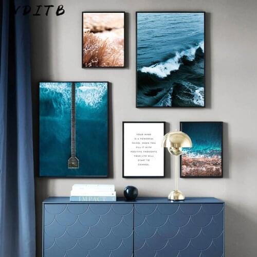 Tropical Ocean Sea Waves Canvas Art Poster Print Motivational Quotes Wall Art Picture Landscape Painting Modern Home Decoration