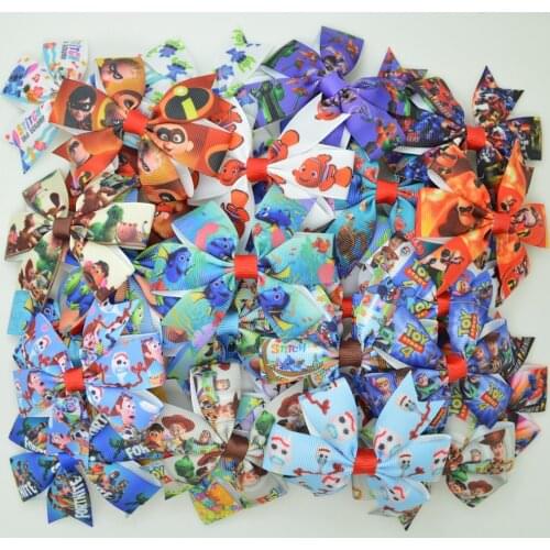 SUPWRF 1 PCS 3.1" Inch Cartoon Bows Clips Girls hair bow Headware Kids Hair Accessories Printed grosgrain Ribbon T0929