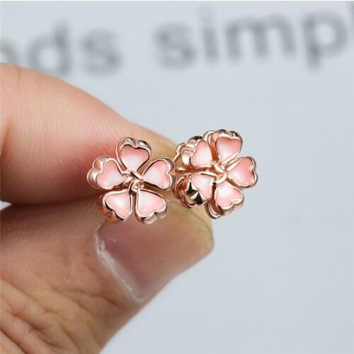 Cute Flower Rose Gold/Silver Color Stud Earrings For Women 100% Real 925 Sterling Silver Earrings Female Simple Fashion Jewelry