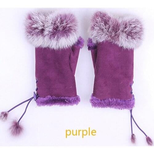 Girls Women Winter Fashion Warm Faux Rabbit Fur Soft Fingerless Gloves Mitts