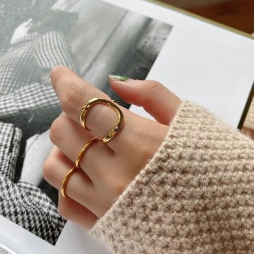 Double Layer Irregular Gold Ring for Women 925 Sterling Silver Ring Adjustable Minimalistic Jewelry Hiphop Wholesale