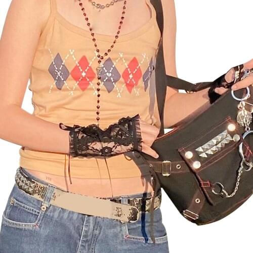 Womens Summer Vintage Vest Camis Ladies Slim Diamond Printing Crop Top Umbilicus Exposure Camisole Undershirt Female Camisole