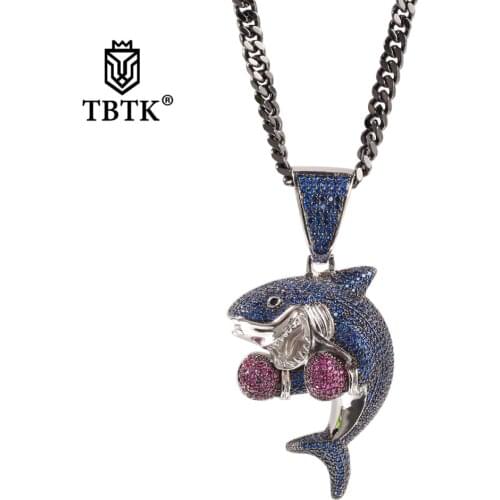 TBTK Boxing Shark Model Beautiful Pendants Girls Necklace Wholesale Bling Full of Zircon Pendant Necklace Hiphop Style