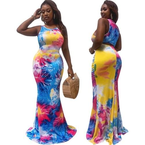 2021 Ins Internet Celebrity Famous Women Dress Sleeveless Floorlength Tie Dye