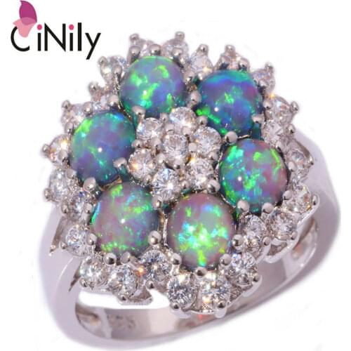 CiNily Created Rainbow Fire Opal Cubic Zirconia Silver Plated Wholesale Retail Fashion for Women Jewelry Ring Size 5-11 OJ6189