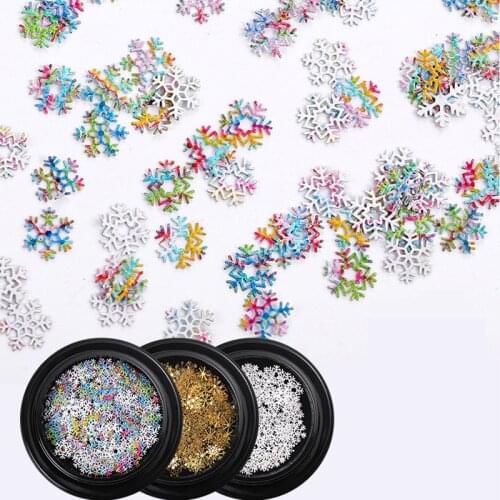 1box Christmas Gold Glitter Nail Art Snowflake Flakes Slice Sequins Mixed Decals DIY 3D Manicure Decorations