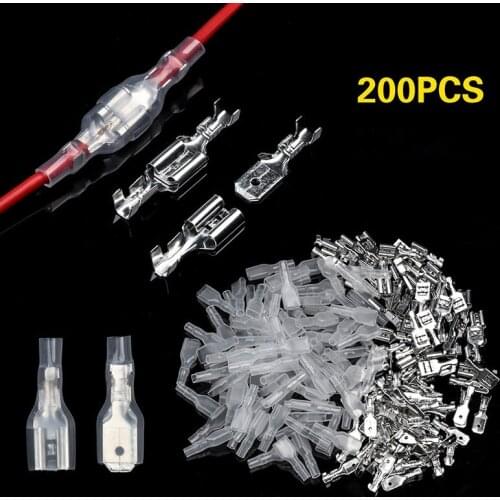 200pcs 2.8/4.8/6.3mm Wire Connectors Crimp Terminals Crimp Female/Male Spade Terminals With Transparent Insulating Sleeves
