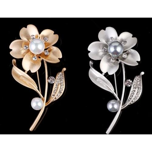 2020 temperament, mute gold dumb Flower Pearl Brooch Pin