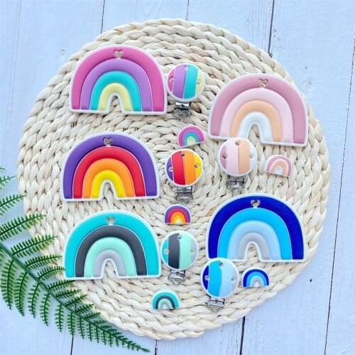 3PCS/lot Baby Rainbow Silicone Teether Bead Pacifier Clip Food Grade Silicone Kids DIY Handmade Toys Accessories Newborn