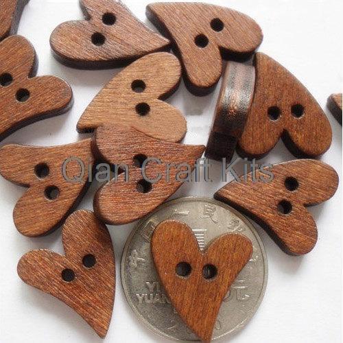 400 pcs Wooden Buttons, Heart, 20x16mm, big brown heart kitsch natural wood buttons 2 holes