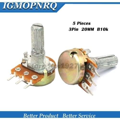 5pcs WH148 3PIN 20MM B10k 10K Ohm Single couplet potentiometer With Nuts