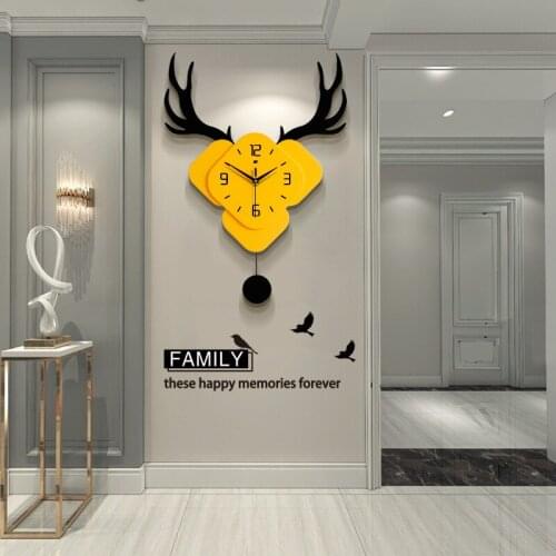 Nordic Deer Head Clock Wall Clock Living Room Home Creative Fashion Personality Wall Watch Modern Minimalist Mute Decorative