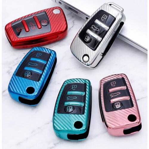 Carbon fiber style Soft TPU Car key Case For Audi Q3 A4L A6L Q5 Q7 A1 A3 A4 A5 A7 A8 C6 R8 Car Key Cover Car Protect Accessories
