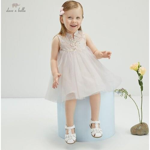 DB16922 dave bella summer baby girls Chinese style floral mesh dress children fashion party dress kids infant lolita clothes