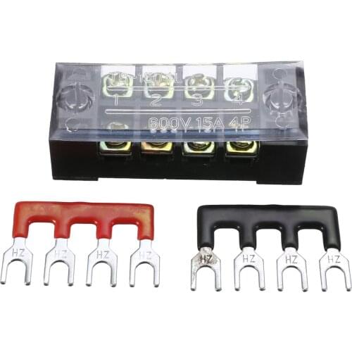 600V 15A 4P Double Row Wire Barrier Terminal Block With 2 Connector Strips For Home Wire Electronic Circuit 55x21x17mm