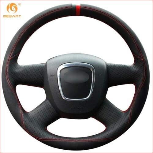 MEWANT Black Leather Black Suede Car Steering Wheel Cover for Audi Old A4 B7 B8 A6 C6 2004-2011 Q5 2008-2012 Q7 2005-2011 Parts