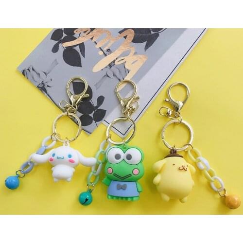 Cute Anime Cat Penguin frog Dolls Keychain Kawaii Cartoon Big Eared Dog Frog Pudding With Bells Women Bag Pendant Key Chain