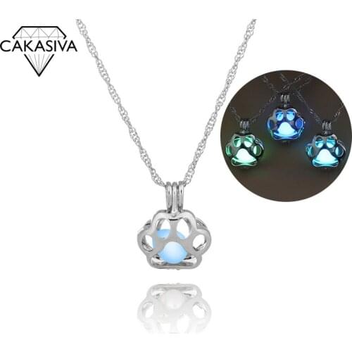 Fashion Classic Silver Color Luminous Cage Necklace Openable Hollow Cat Claw DIY Pendant Halloween Love Accessories