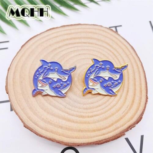 Cartoon Cute Animals Dolphins Whales Enamel Pins Gold Silver Alloy Brooches Badges Clothes Accessories Sweet Jewelry Gifts