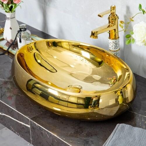 Table Basin Bowl-shaped Toilet Washbasin Art Basin gold oval ceramic wash basin bathroom sink