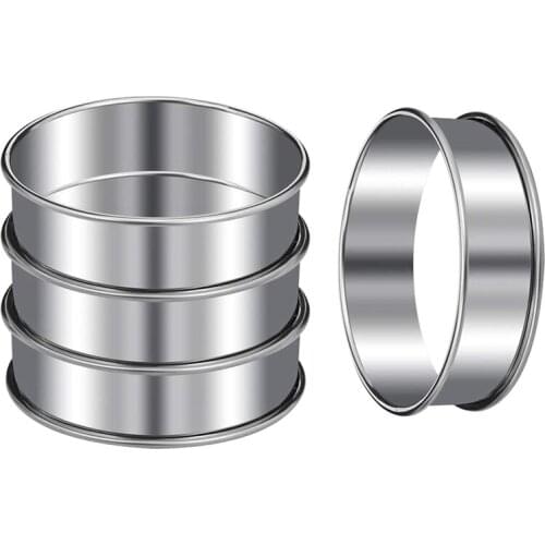 New 4 Pcs Muffin Tart Rings Double Tart Ring Stainless Steel Round Ring Mold for Home Cooking Baking Tools