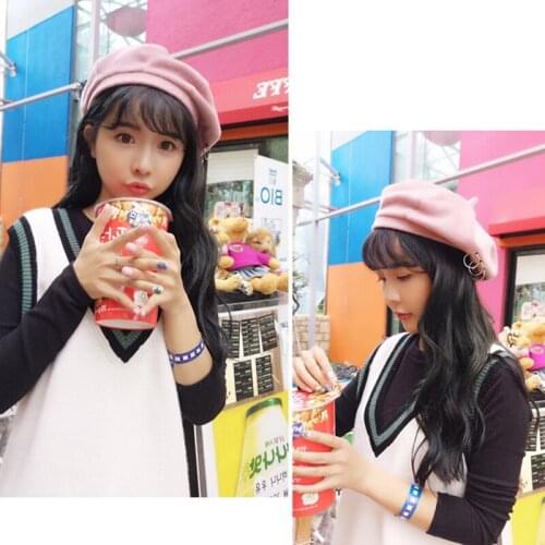 New Women Beret Hat Solid Color Plain Winter Hats For Women Wool Feel Winter Beret Hat With Ring Chapeu Feminino Casquette