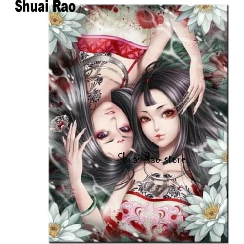 Full square diamond painting japanese Anime sisters diamond pictures cartoon girl mosaic diamond set embroidery for home decor