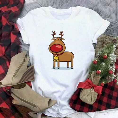 Casual Fashion Women Xmas Print T Shirt Summer Funny O-neck Short Sleeves T-shirt Ladies Clothes Female Tee Shirt