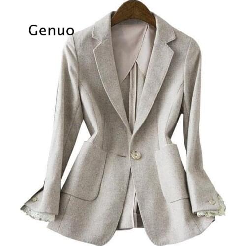 Casual Fashion Women Blazers Long Sleeve Designer Lace Patchwork Woolen Blazer Coat Female Jacket Elegant Office Work Tops