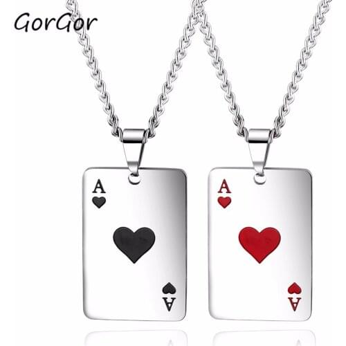 GorGor Durable Simple Titanium Steel Hip Hop Hipster Black Peach Fashion Poker Mens Pendant Necklace 1542