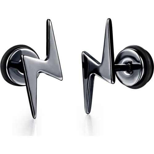 Cyue Solid Color Lightning Stainless Steel Stud Earrings Trend Personalized Mens And Womens Jewelry Hip Hop Punk Style
