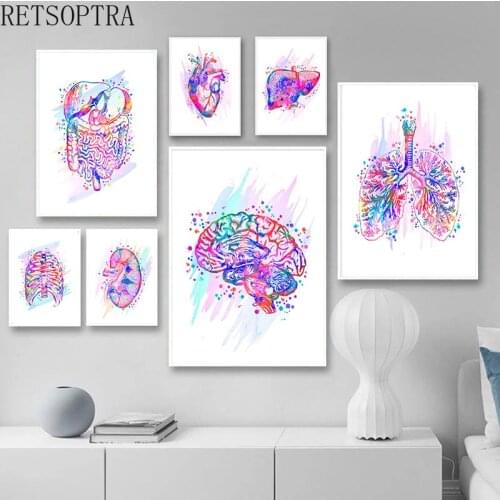 Modern Wall Art Poster Print Watercolor Human Organ Brain Contours Canvas Painting Home Decorate for Living Room Background