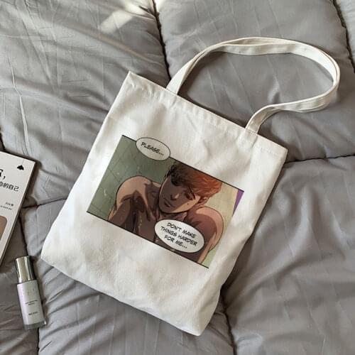 Sangwoo Yoonbum Killing Stalking Print Harajuku Shoulder Canvas Bag Korean Cartoon Shopper Tote Large Capacity Casual Women Bags