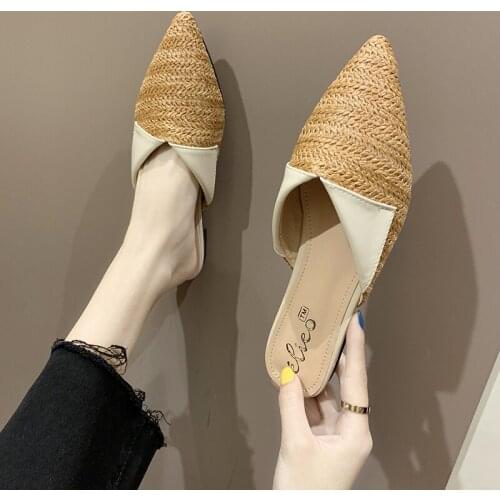 Spring ladies slippers outside Half-trail pointed tip comfortable inside soft bottom stylish lightweight elegant shoes U24-86