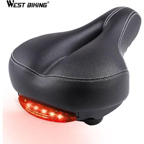 WEST BIKING Bicycle Saddle with Taillight Soft Sponge Cushion Hollow Thicken Cycling Saddle Seat MTB Mountain Bike Saddle